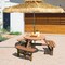 6-Person Fir Wood Picnic Table Set Dark Brown Umbrella Hole Outdoor Furniture